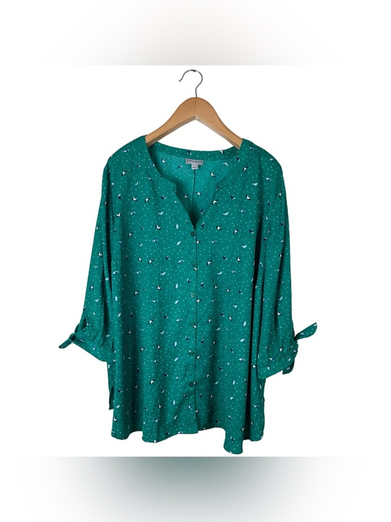 Catherines Tops - Catherines Umbrella Raindrops Print Button Up Tie Sleeve Blouse Women’s Size 3X